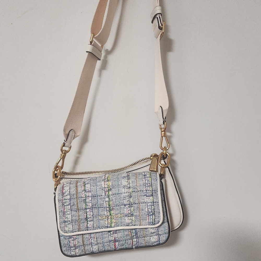 Chic Tweed Crossbody Bag with Gold Details